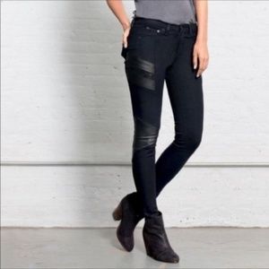 Rag & Bone Black Denim and Leather Skinny Moto Style Jean Size 25